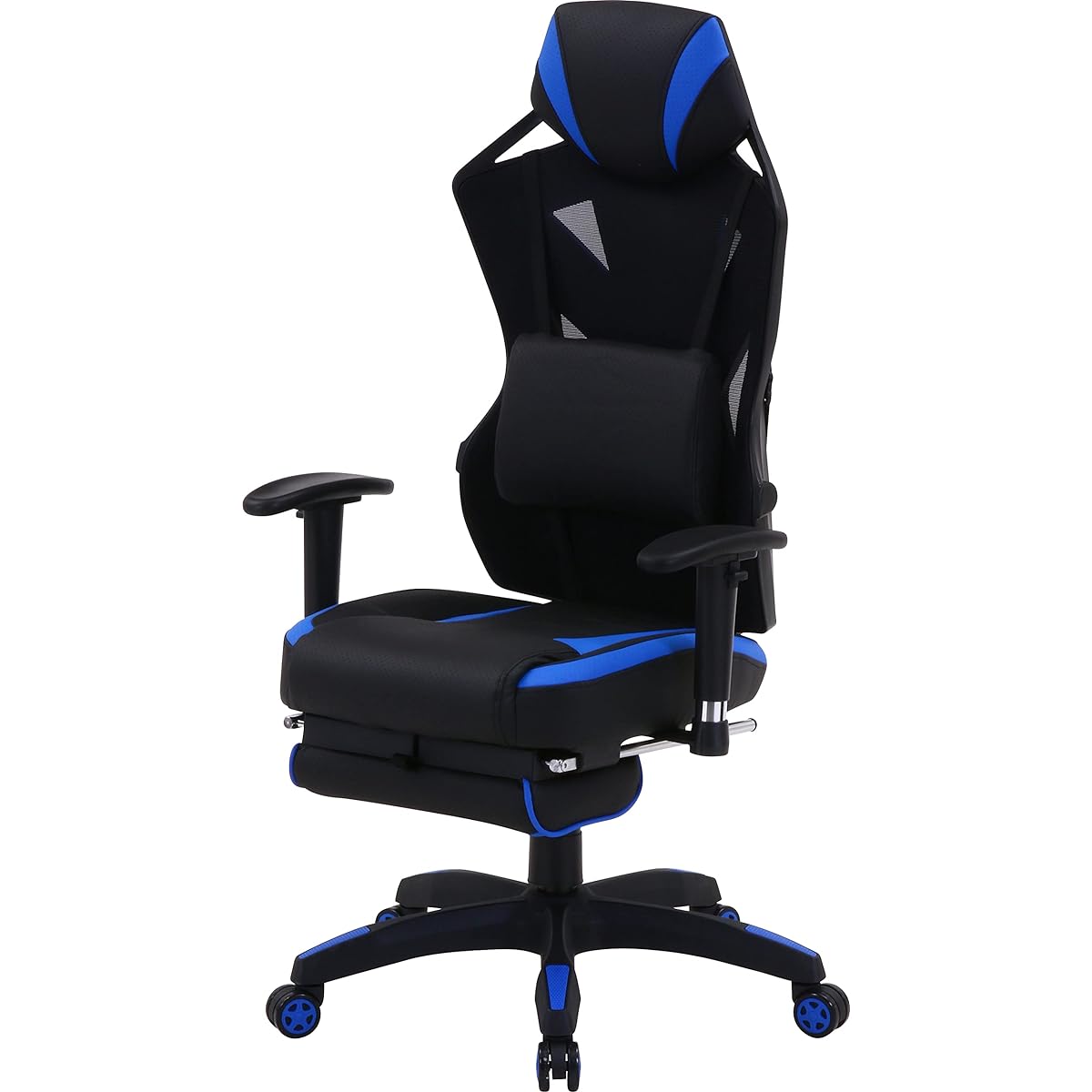 Fuji Boeki Gaming Chair Personal Chair Width 68.5 x Depth 65.5 x Height 118~125.5cm Blue Mesh with Footrest Rotating Reclining Rays 19430