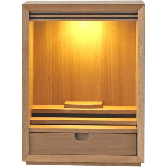 Mini Buddhist altar without door "Waltz" No. 16 Natural oak with orin and altar fittings set (amber color) Height 48.5cm No. 16 N