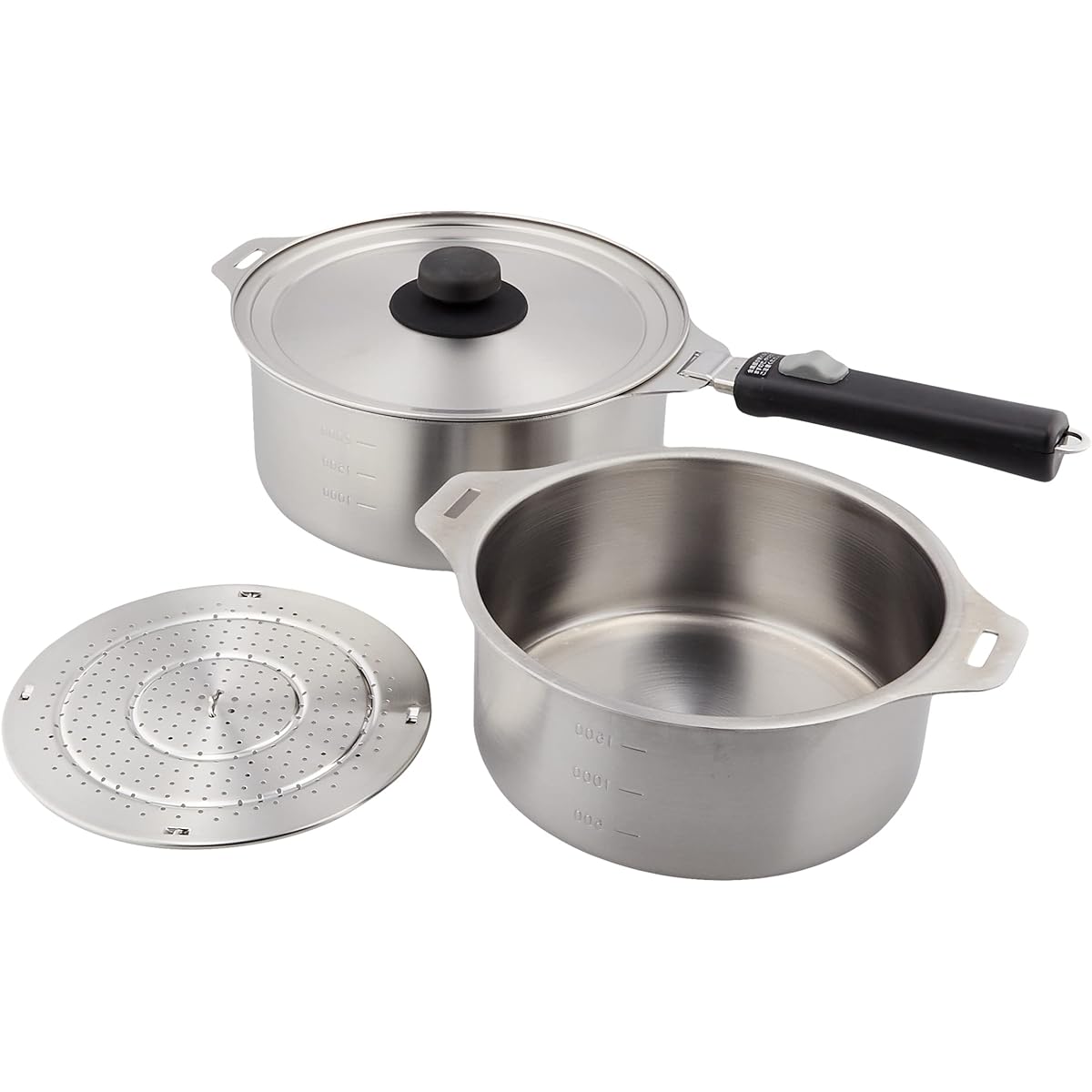 Wahei Freiz Tsubame Sanjo 2-piece pot set with removable handles 18 cm 20 cm & steaming stand 18 cm Stainless steel IH compatible Tsubame Sanjo EM-030
