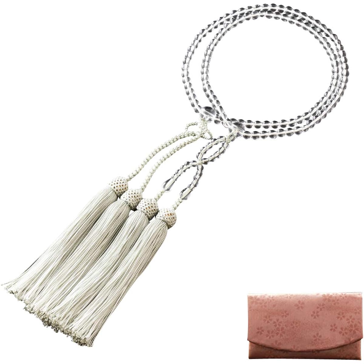 Kyoto Buddhist Altar Hayashi Prayer Beads Jodo Shinshu Eight Size Genuine Crystal Two Colored Bunches (Hiwa White) (For Women) Formal Official [Bead Bag Set] SW-074 Kyoto Prayer Beads