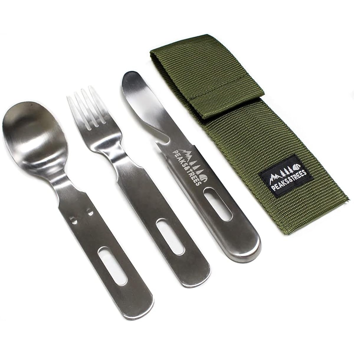 PEAKS&TREES Outdoor Emergency Cutlery 3pc Set [Spoon, Fork, Knife] [Made in Tsubame Sanjo] (with case)