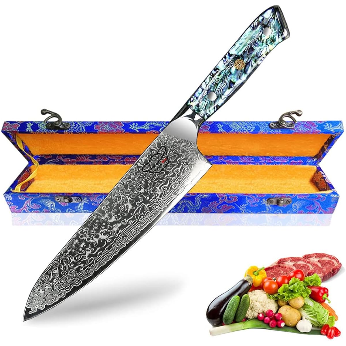 Centra Win Gyuto Knife [Artemis I] Damascus Knife Kitchen Knife Chef Knife Abalone Shell + Resin Handle