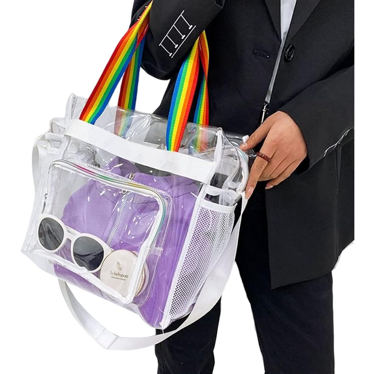 Pool bag, vinyl bag, 2-way, handbag/shoulder bag, tote bag, shoulder bag, PVC material, waterproof, transparent, large capacity, beach bag, clear bag, swimming bag, for hot springs, travel, business trips, swimming, sea, playing in the water, playing in