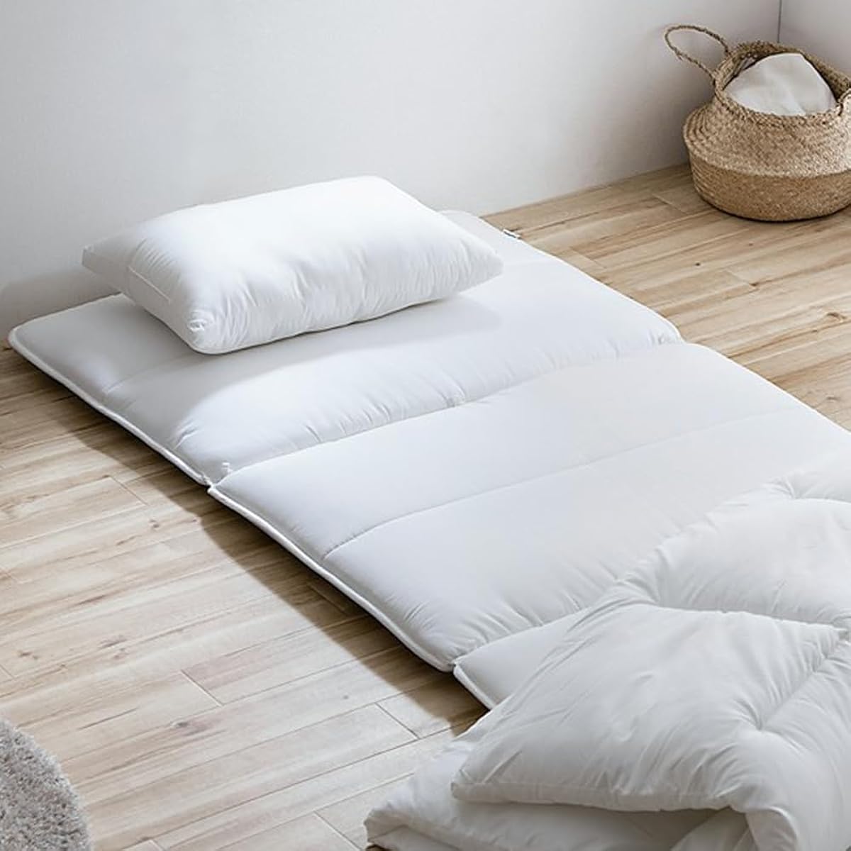 Iris Ohyama SKF-WB05-SN Mattress Single (Fully Machine Washable), For Clean and Comfortable Sleep, 3 Divided Separates, Washable Separately, Comes with Loops for Easy Drying, No Cleaning Required, Can