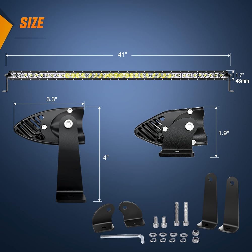 NILIGHT LED light bar 41 inch 200 W spot flood combo SINGLE ROW 19000LM Off Road 3D Fog Driving Light Roof Bumper Light Bar Jeepford Track Boat, 2 Year warranty