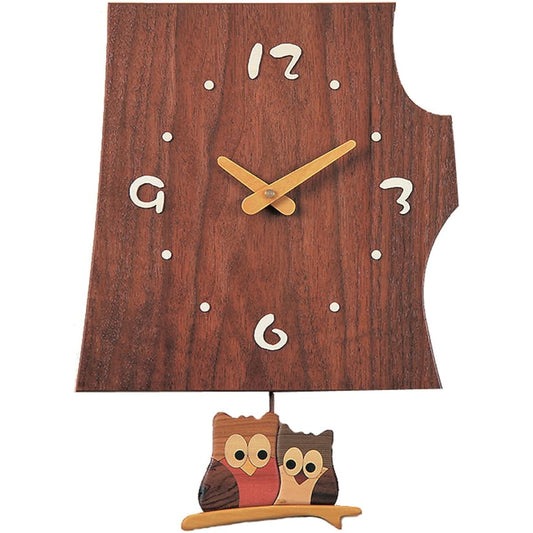 Asahikawa Furniture Kobo Pecker Stump Pendulum Clock Owl Walnut F40-2