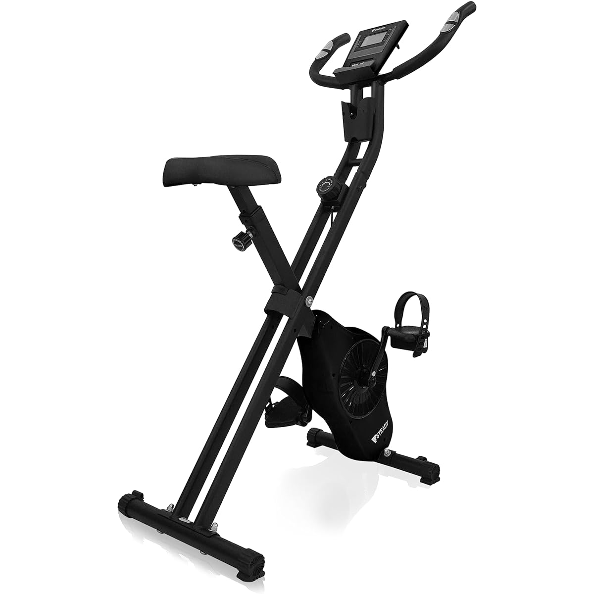 STEADY Fitness Bike [Designed in Japan Original non-contact air wheel®︎ / Quiet / Dedicated monitor (heart rate / distance / calories / speed) Folding] ST102 Tablet holder without backrest