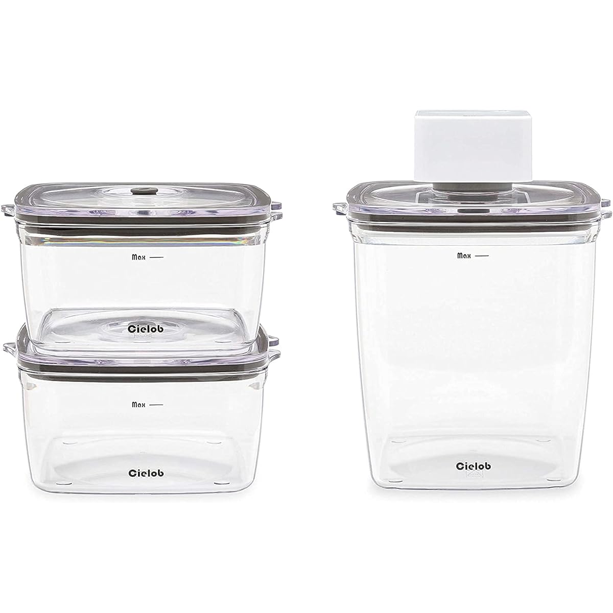 Cielob Vacuum Canister, Food Storage Container, Stylish Canister, Easy to Operate, Vacuum Condition, Long-lasting, Reduces Food Loss (Square Container: Set of 4)