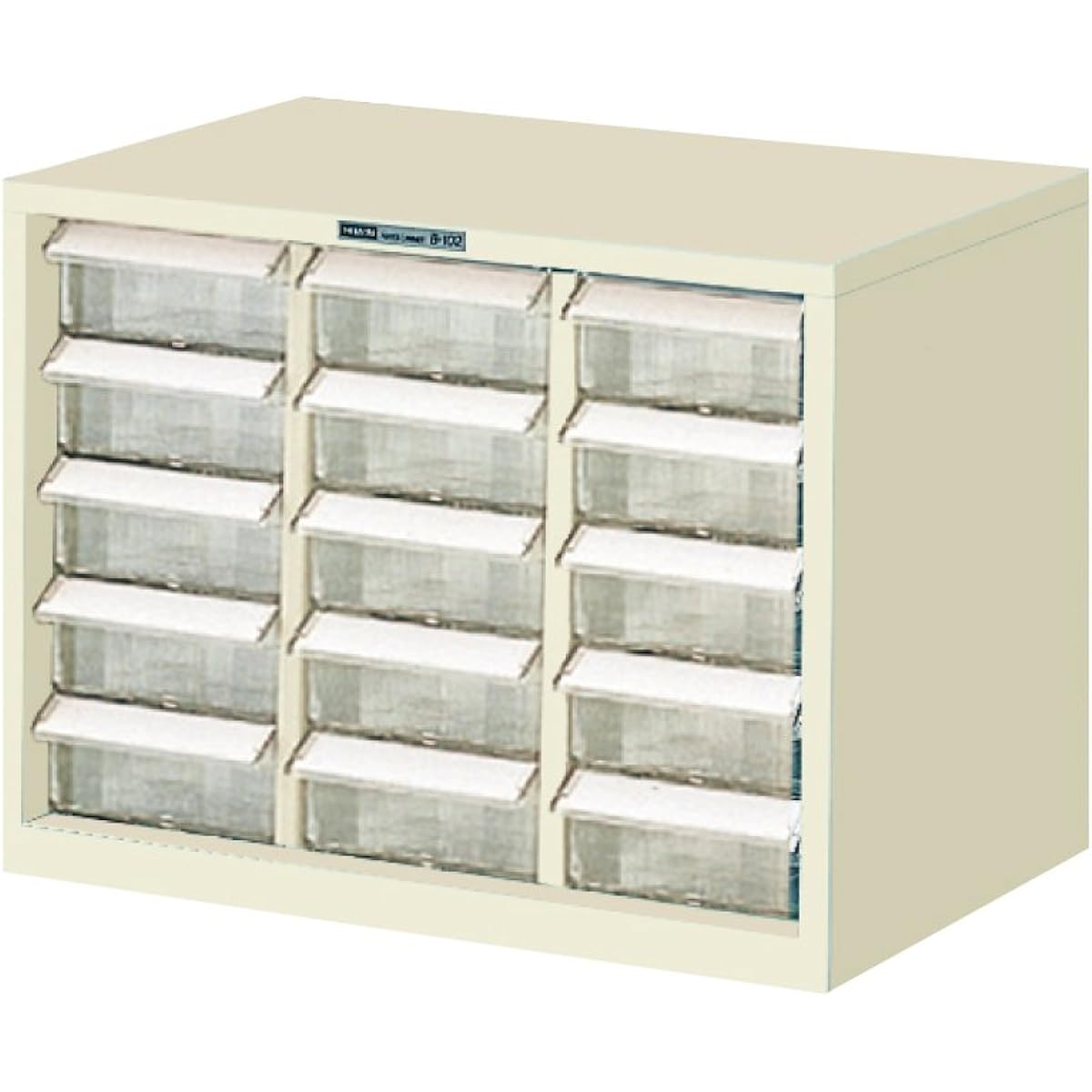 HOZAN Parts Cabinet Parts Case with Drawer Stopper, 15 Drawers, Heading Card, and Anti-Tip Fittings B-402