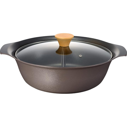 Wahei Freize Pot with Dividers, 30cm, For 4 to 5 People, Tabletop Pot, Double-Serving Pot, Internal Fluoride, Stain-resistant, Direct Fire/IH, Skip Time RB-2501