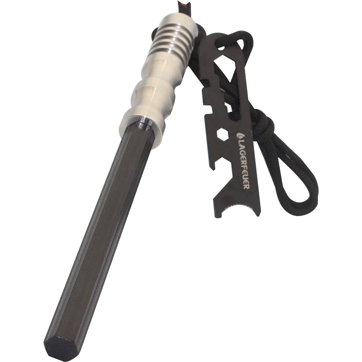 LAGERFEUER Waterproof Capsule Fire Starter Replaceable Ferrocerium Rod Hexa Hexagonal Round Fat Wood Sharpenable Stainless Steel Handle 200mm