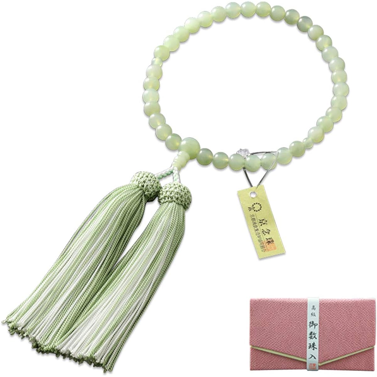 Kyoto Buddhist Altar Hayashi Prayer Beads for Women, Pure Silk, Two-Color Tassel, Green Onyx Tailored [Onyx] [Prayer Bag Set] W-045 Kyoto Prayer Beads Can be used by all sects
