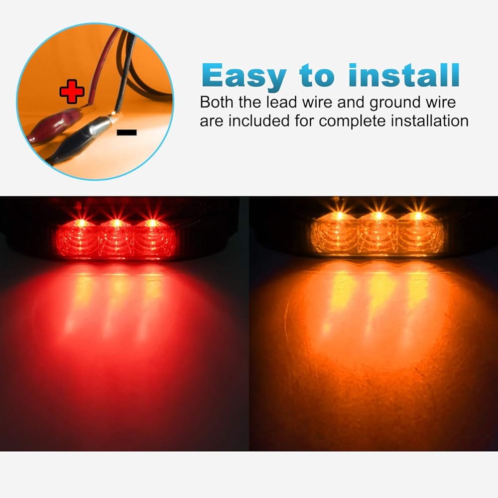 PARTSAM 3.9 inch 3LED Marker Clearance Light with RV Track Trailer Camper UTE UTV Waterproof 12V surface implementation (5 amber+5 red) 10 pieces