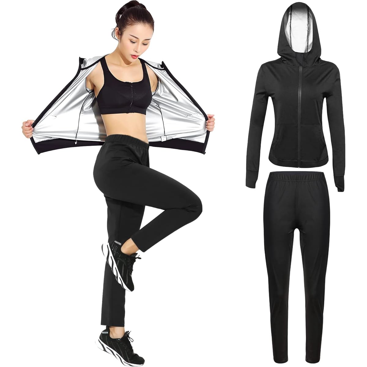[SURENOW] Women's Sauna Suit, Diet, Top and Bottom Set, Sportswear, Running Wear, 2-Piece Set, Washable, Heavy Sweating, Weight Loss, Walking, Fat Burning