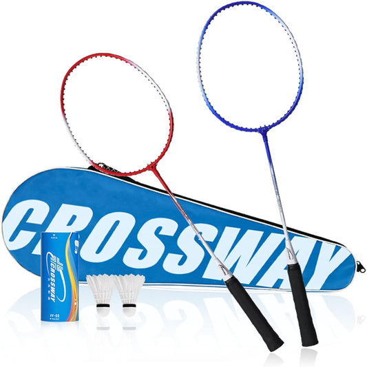 YZP Badminton Racket Set, Double Racket, Lightweight, Sturdy, Beginner, Carrying Bag Included, Adults, Children