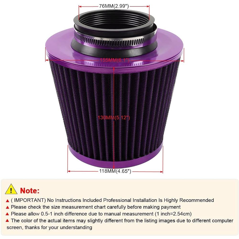 Universal Clamp On Air Intake Filter High -performance Washing Filter Replacement Air Filter Flange 3 inch/76mm Purple