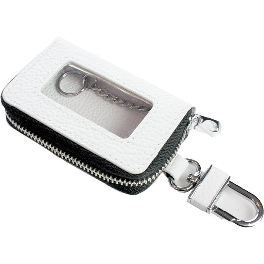 [AWESOME] Smart key case with clear window, white x black genuine leather key case ASK-CM018