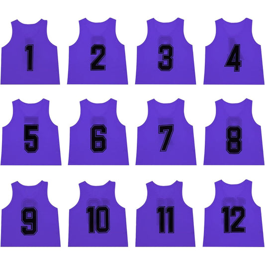 [NA] TOEPODO Children's Bibs, 12 pieces, Numbers 1 to 12, front and back numbered, storage bag included, 10 colors available, sweat absorbent, lightweight, good ventilation, unisex, soccer, basketball, futsal school, events, local governments, sports day