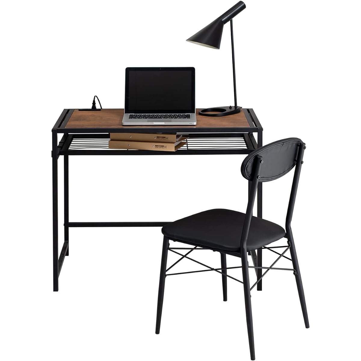 Hagihara Desk Set with Chair Desk Chair Set [With Convenient Middle Shelf Storage] Includes Outlet 1500W Width 90 Depth 50 Height 72 Study Desk Telework Brown LDC-4658BR