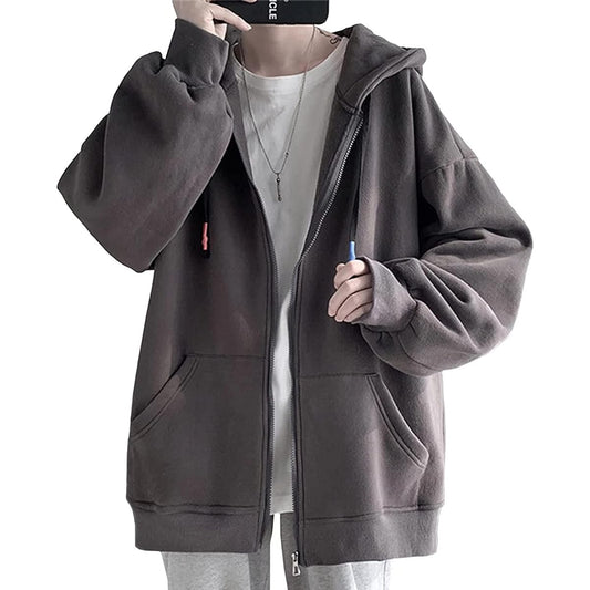 [MEIGETU] Hoodie Men's Sweatshirt Zip Up Plain Full Zip Hoodie Long Sleeve Oversized Big Silhouette Pocket Hooded Large Size Loose Casual Fashion Pullover Autumn Spring Winter Korean Unisex Popular