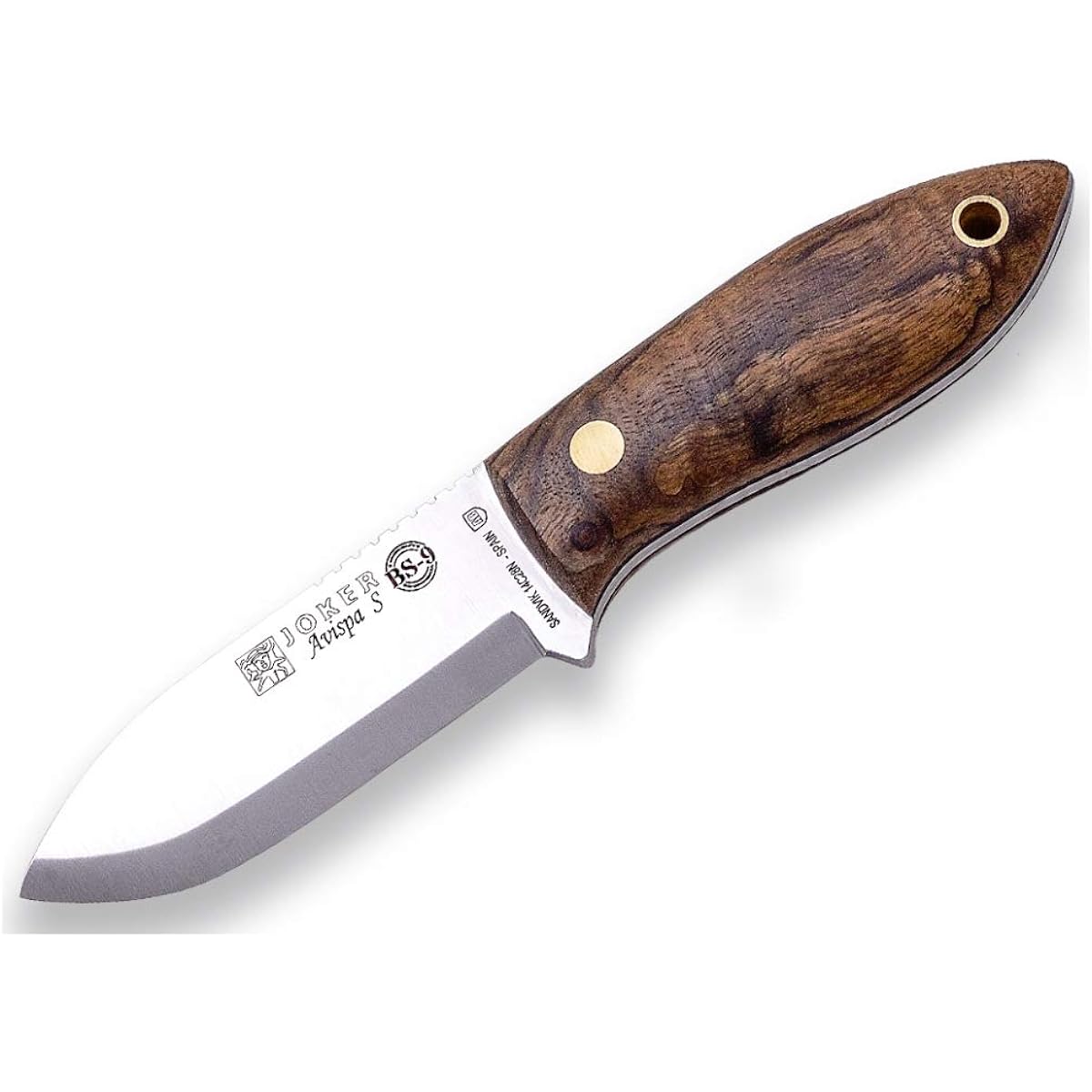 Joker Hunting Knife Avispa S CN121 Blade 3.15" SANDVIK 14C28N Steel Walnut Handle with Brown Leather Sheath Tool for Fishing Hunting Camping Hiking