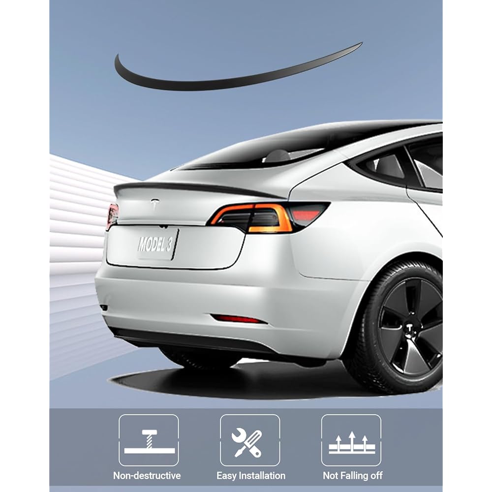 BASENOR 2016-2023 TESLA Model 3 Performance Spoiler Original Trunk Wing ABS Mat Black Gen 2