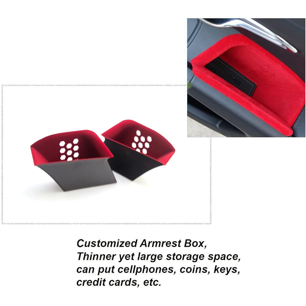 x xotic tech Door Armrest Storage Box Organizer Compatible with Porsche 911 2013-2019 Boxster Cayman 2014-2018 Inner Front Side Pallet Container Cover Kit Handle Pocket Mobile Phone Container - 2 Pieces Red