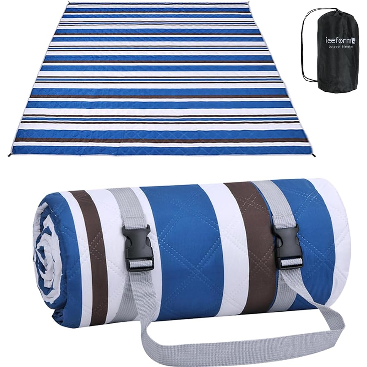 ieeform Waterproof Leisure Sheet, Picnic Sheet, Compact, 200x200cm, Peg Fixable, Belt and Storage Bag Included, Blue