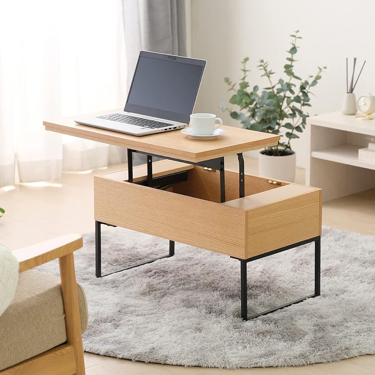 Iris Ohyama Elevating Table 2WAY 70 x 40cm Computer Desk Center Table Low Table Drawer Storage Elevating Table STI-74 Oak