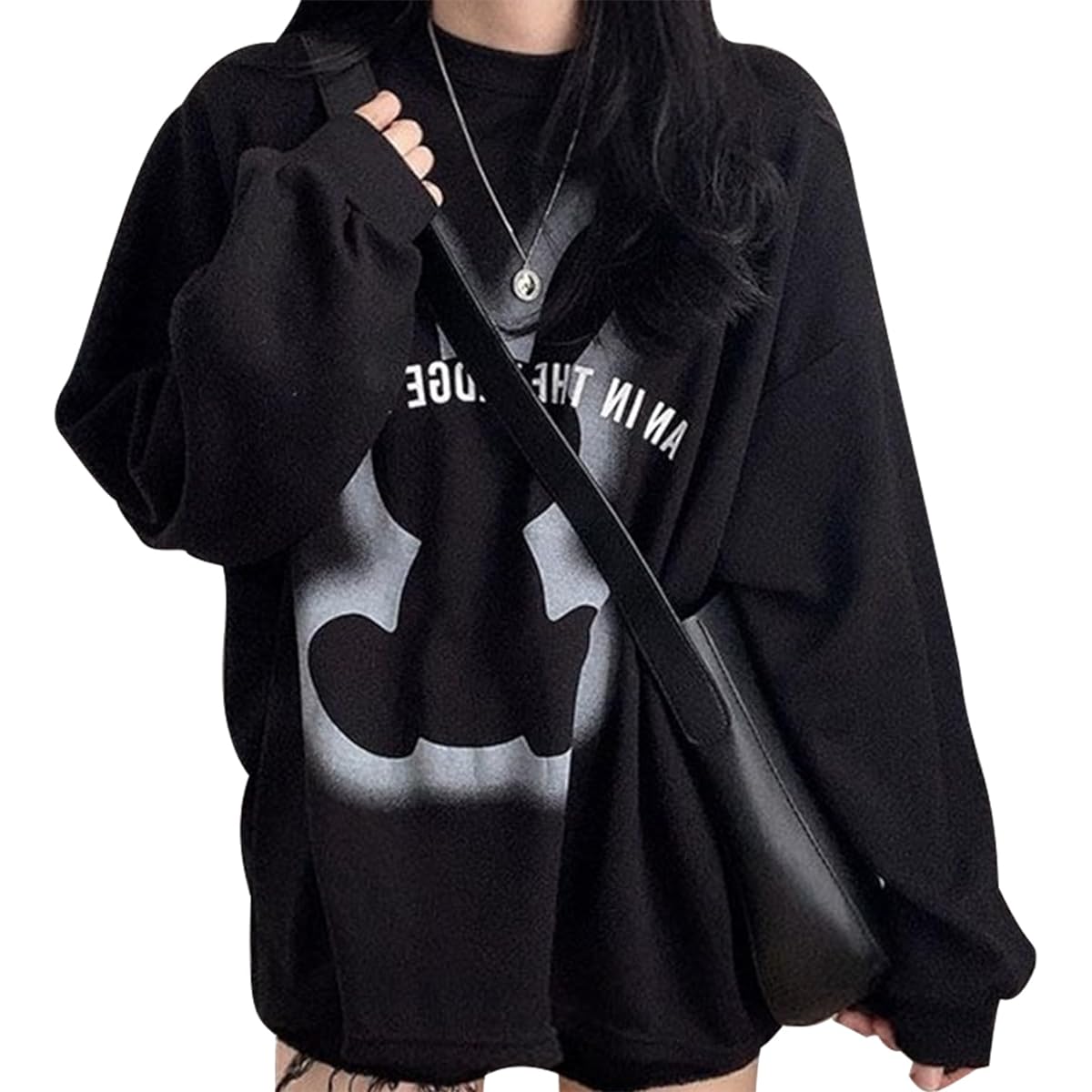 [bluefeel] Women's Sweatshirt, Long Sleeve T-Shirt, Round Collar, Parka, Top, Casual, Print, Stylish, Loose, High Quality, Drop Shoulder, Simple, Plain, Cute, Commuting, Going Out, Spring, Autumn