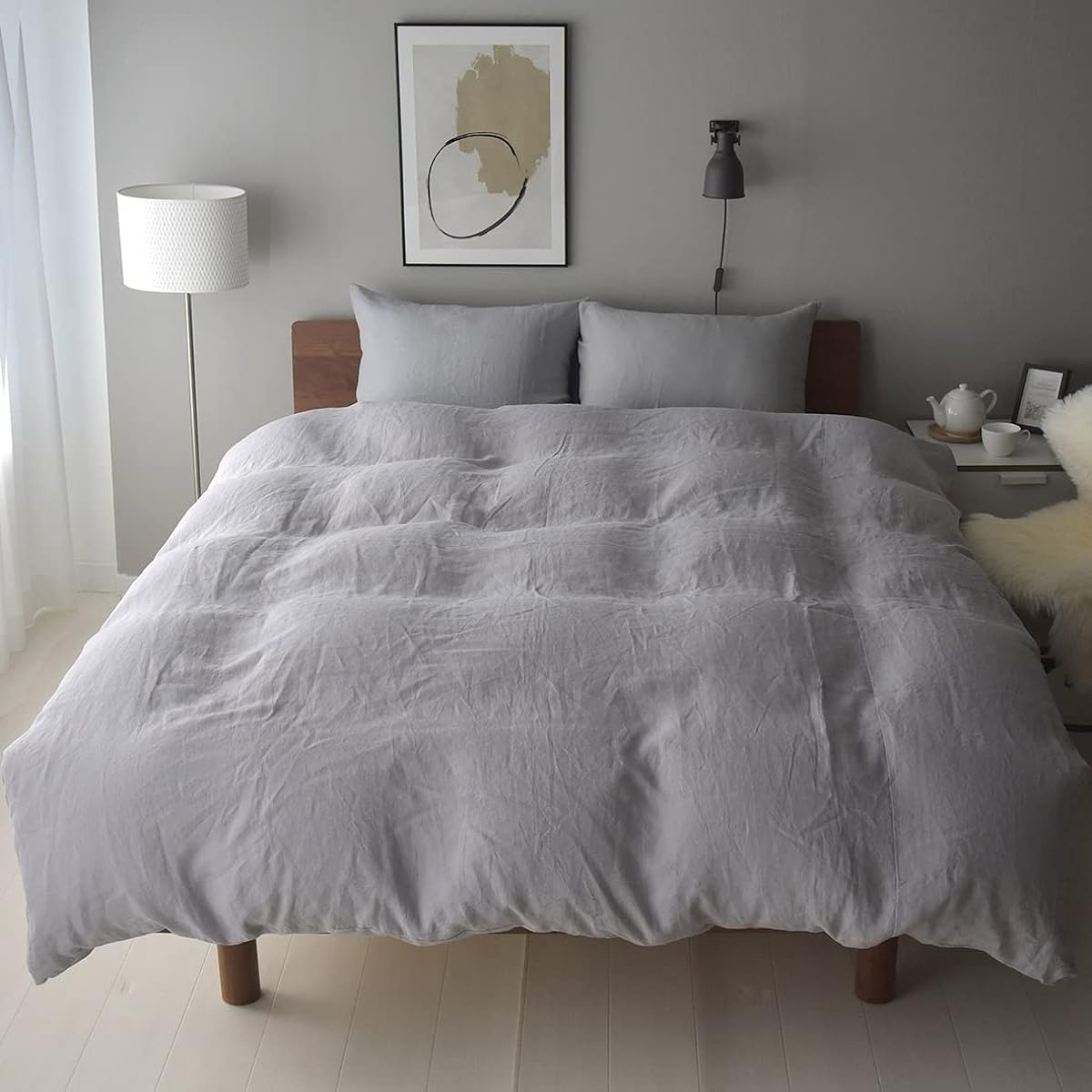 Sleep Tailor Made in Japan Linen 100% Washed Duvet Cover Soft from the day you receive it Scandinavian Stylish Washable Lina (Single, Light Gray)