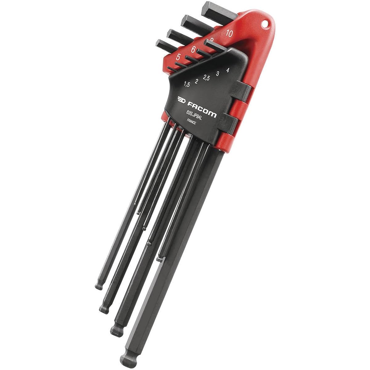 Facom Hex Wrench Set Ball Point 9pc. Metric Hex Key Wrench Set Spherical Head with Holder 83S.JP9AL FACOM