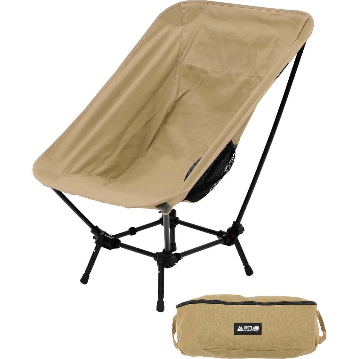 VASTLAND Camp Fit Chair Standard Type 4 Height Adjustable Folding Camping Chair Low Chair Canvas Cotton Bonfire Tan