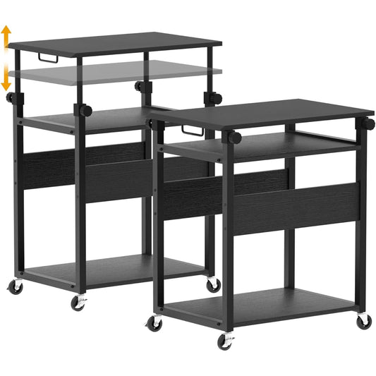 Choraku PC Wagon, Computer Wagon, Elevating Desk, Printer Stand, PC Rack File Wagon, Height Adjustable, Assembly Product, Convenient to Move, Width 60CM x Depth 32CM x Height 69-92CM