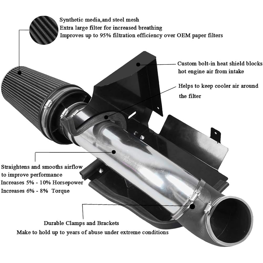 MOOSUN 4 inch cold air intake system + heat shield 99-06 GMC/chavy V8 4.8L/5.3L/6.0L/Silverado 1500/2500/3500 (black)