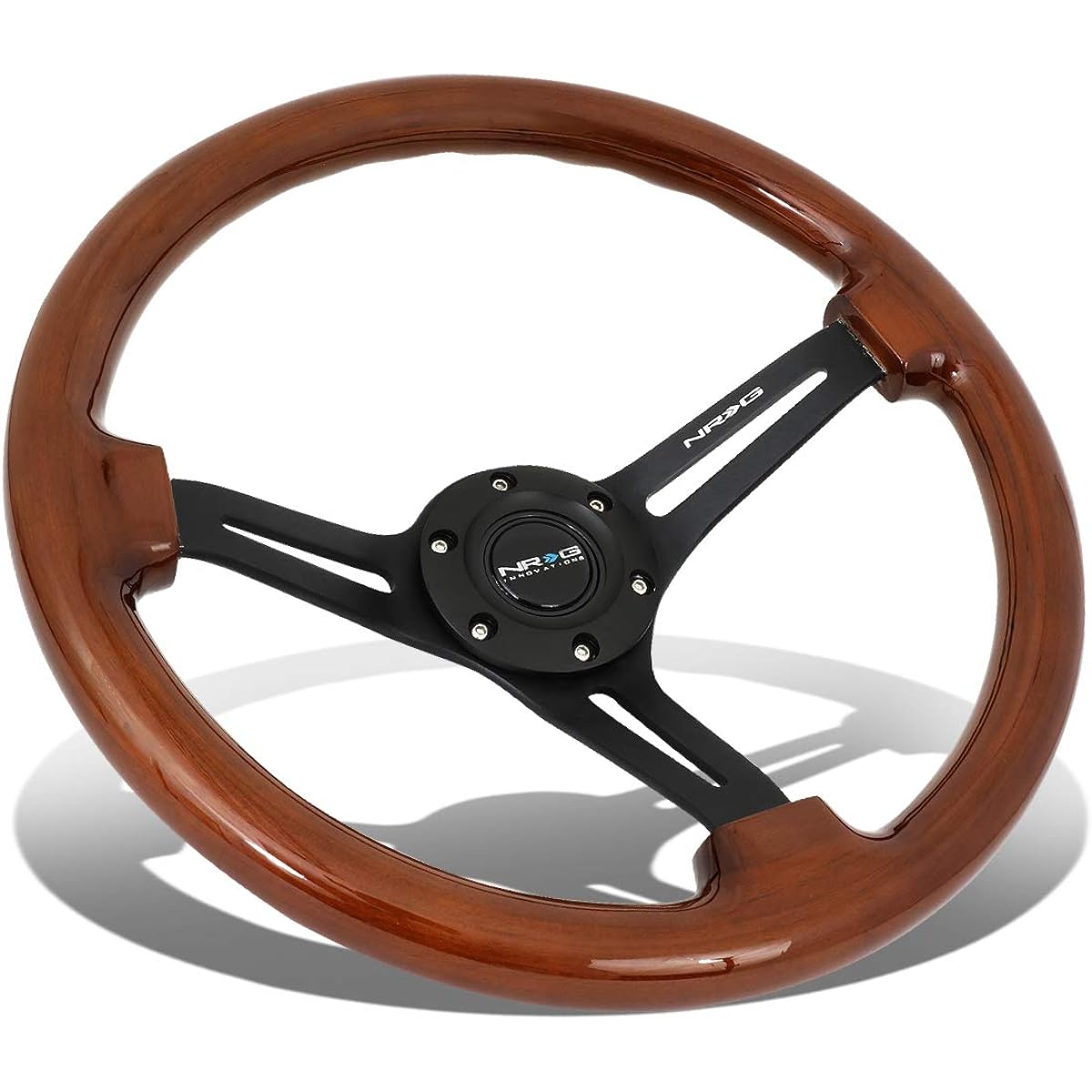 NRG Reinreplacement Forced RST-018BR-BK 350mm 3 inch Deep Dish Mat Black Spokes Brown Wood Wood Grip Handle