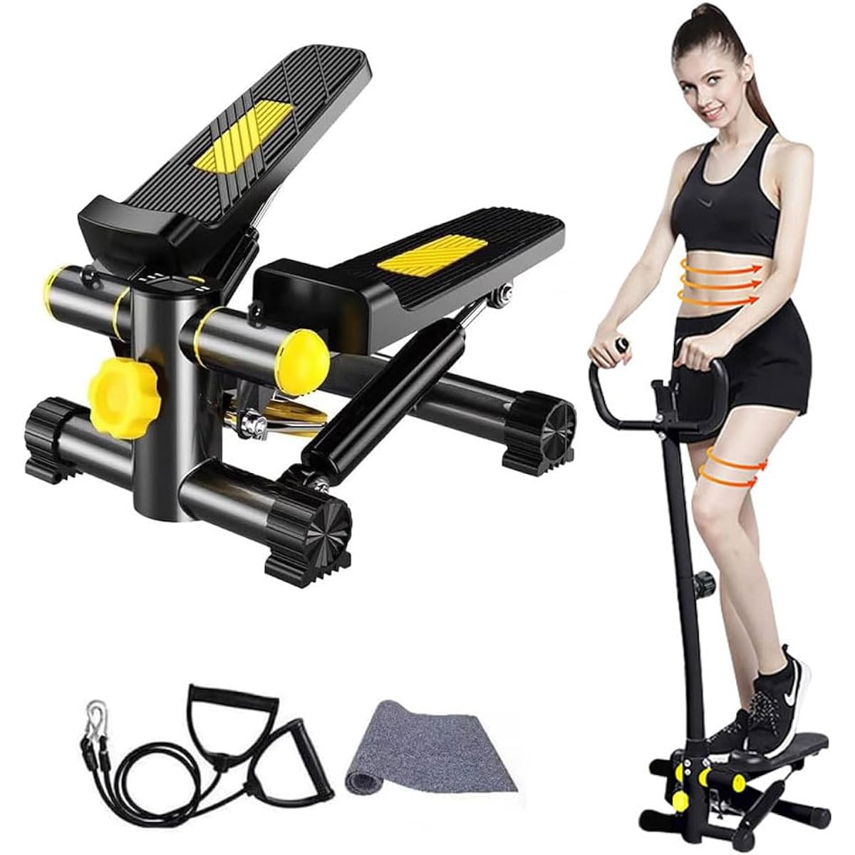 Nijakise Health Stepper, Step Stool, Load Adjustable, Quiet Design, Compact Stepper, Aerobic Exercise, Core Training, Muscle Training, Exercise Monitor, Handle, Dedicated Power Band, Protective Mat Included, Indoor Exercise