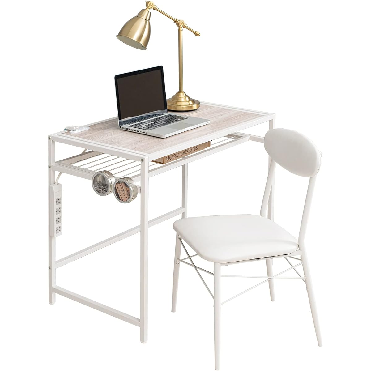 Hagihara Desk Set with Chair Desk Chair Set [With Convenient Middle Shelf Storage] Includes Outlet 1500W Width 90 Depth 50 Height 72 Study Desk Telework White LDC-4658WH