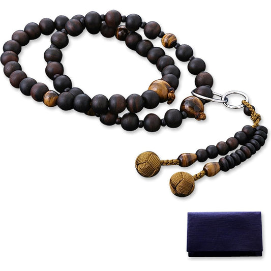 Kyoto Buddhist Altar Hayashi Prayer Beads Jodo Sect Ebony (Unground) Tiger Eye Stone (8 Pieces) (For Men) Formal Official [Tiger Eye] [Bead Bag Set] SM-009 Kyoto Prayer Beads