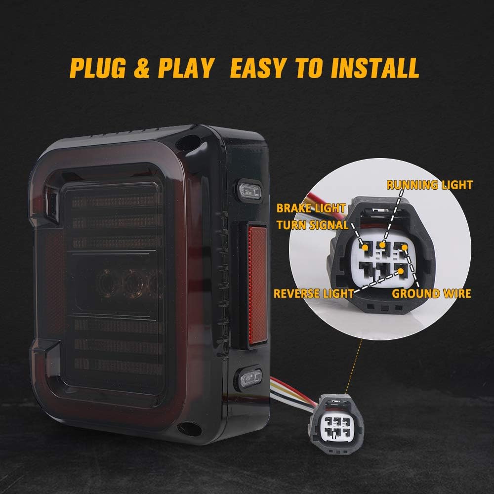 BESURE LED Taill Light Red Brake Light Flick Prevention Geep Langler JK JK JKU 2007-2018 Reverwin Car Brake Light Daily Running Light EMC Built-in Clear Lens