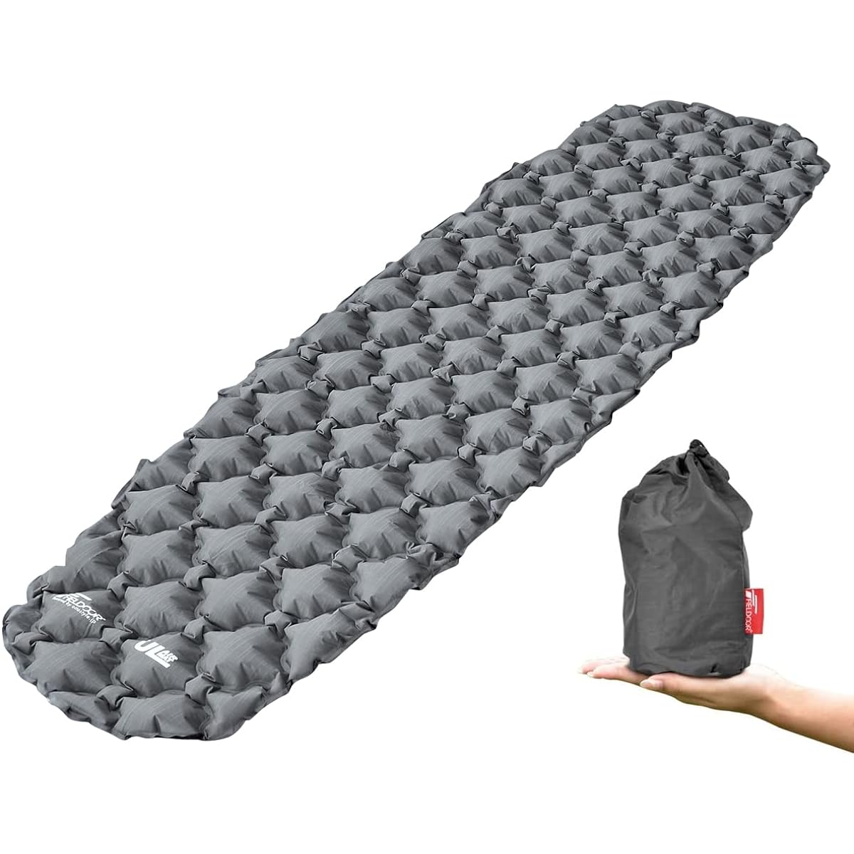 FIELDOOR Ultralight Air Mat [Gray/Single Size] 196 x 56 x 6 cm Water Repellent TPU Coating Compact Lightweight Climbing Camping Touring