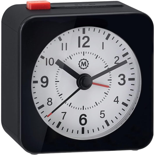 MARATHON Mini Ticking Analog Alarm Clock with Automatic Backlight Snooze Function