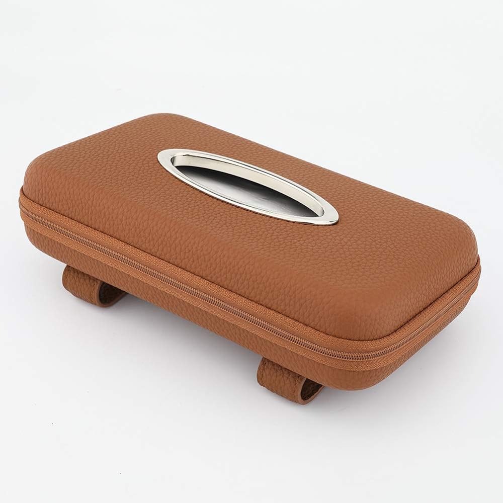 CARTISEN Car Tissue Holder Sun Vizer Napkin Holder Viser Tissue Holder PU Leather Back Teet Tissue Case Holder Car (Brown)
