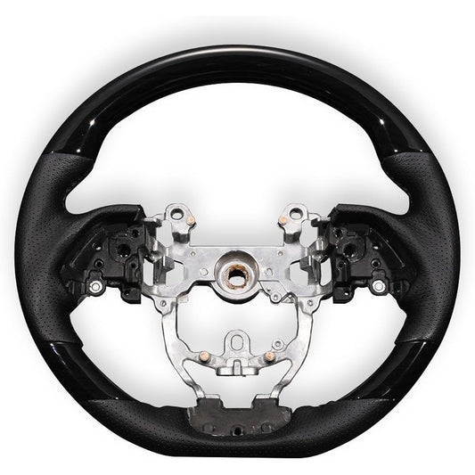 Car Dress-up Steering Prius 50 Gun Grip PVC Leather Genuine Replacement Handle Wood Look Panel Premium Punching Leather (Black Wood)