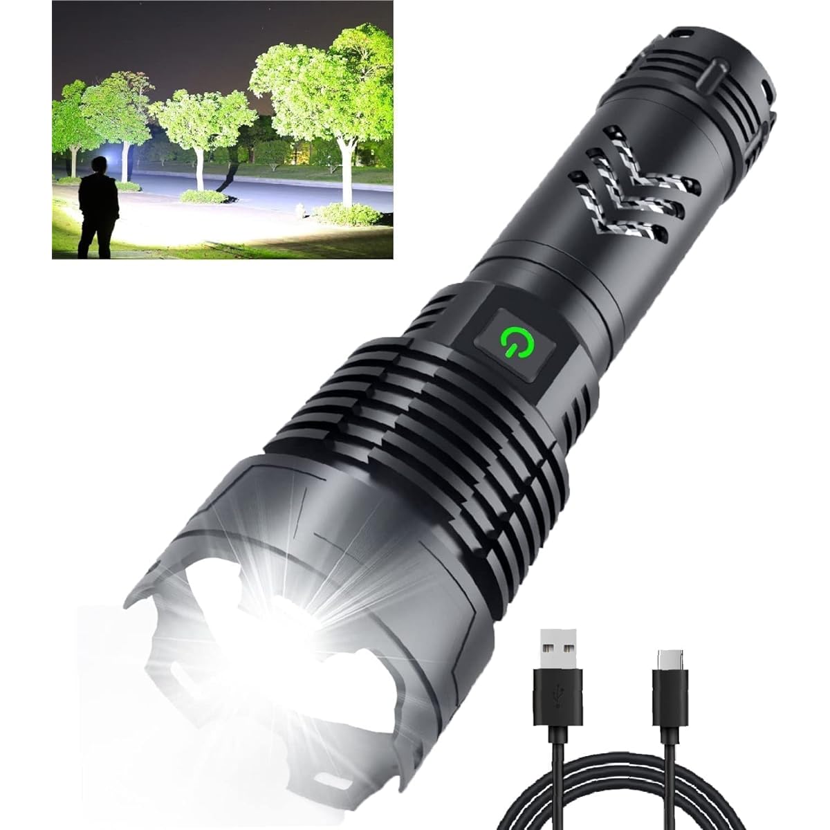 LED flashlight with super bright LED [120,000 lumens super powerful light/super bright/cell compatible/zoom type/5 lighting modes] Flashlight LED powerful military super high brightness flashlight rechargeable handy light XHP160 super powerful light batt