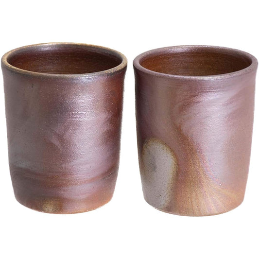 Bizen Ware Mugen Kobo Shochu Glass Pair Set, Crosscut, Wooden Box (Size: Approx. 7.5 x 8.8cm / Capacity: 200ml) Traditional Craft Pottery (Made in Japan) Gift Gift Present