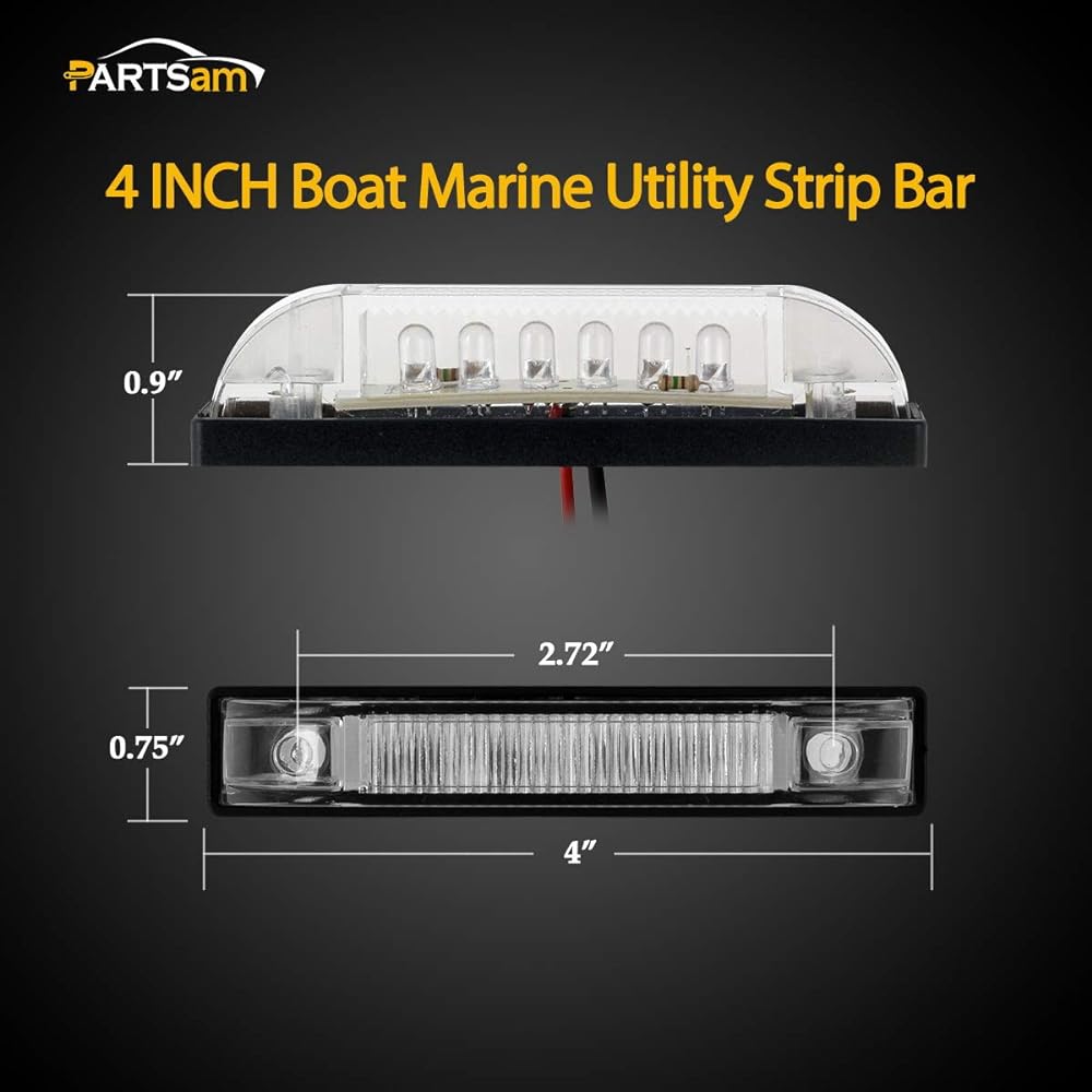 PARTSAM 4 -inch Utirity Trip Light Bar White LED 9 Clear Lens Waterproof 12V Surface mount 4 inch Thin Line Boat Marine Light Side Marker Lump Track Trailer RV Camper Bonnet Lower Dome Light
