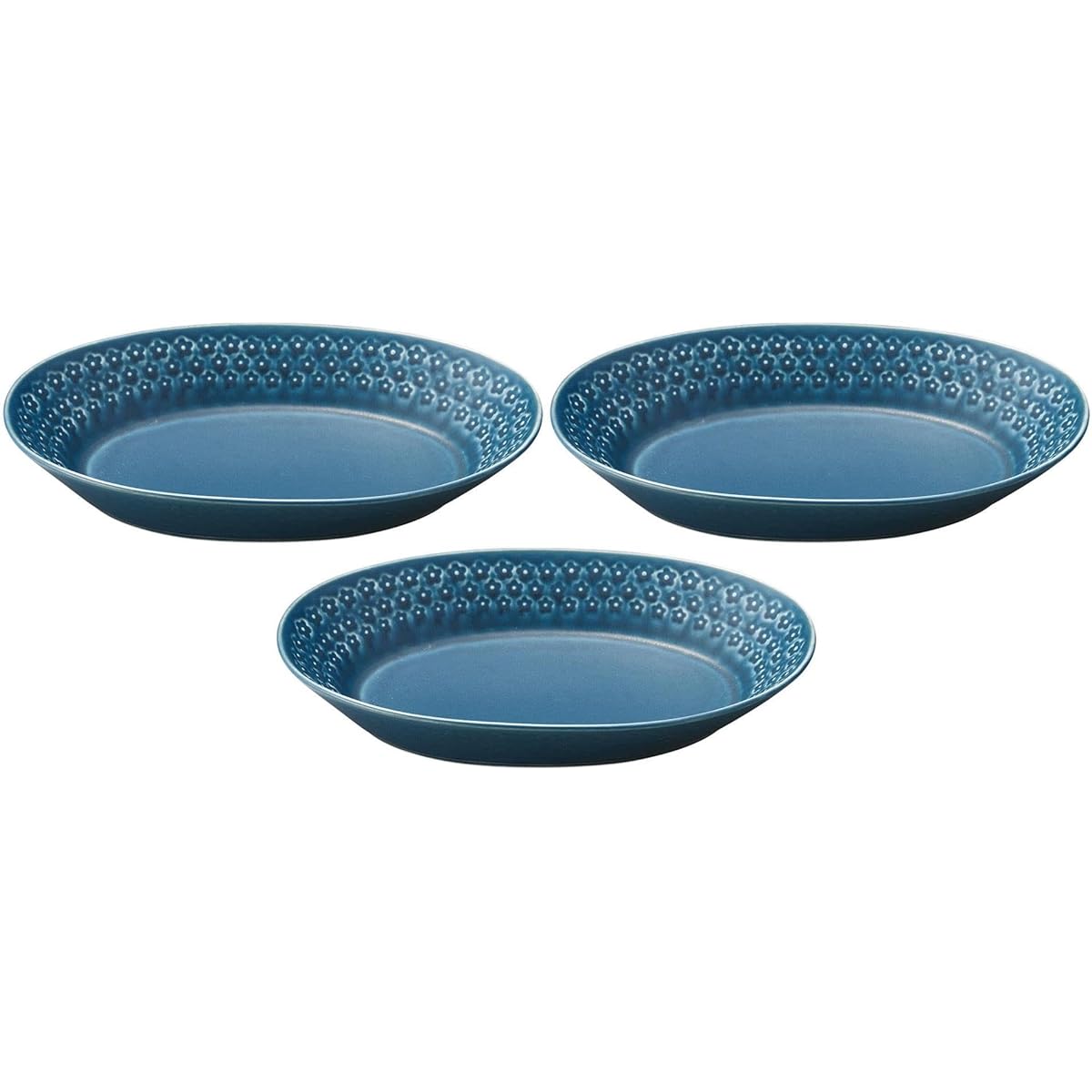 Set of 3 Flower Stamps (Navy Blue) Oval Pot [26.5×17×4.7cm] | Large Bowl