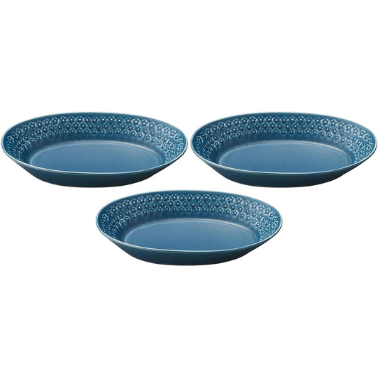 Set of 3 Flower Stamps (Navy Blue) Oval Pot [26.5×17×4.7cm] | Large Bowl