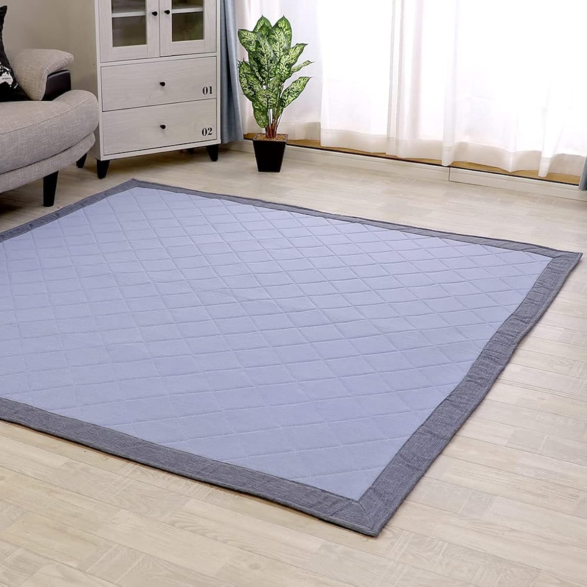 Freely Rug Carpet Cool Summer Washable 190 x 240cm Urethane 10mm Thick Cool Mat Rug Summer Cool Rug Cool Rug L Size (L Plain/Blue)